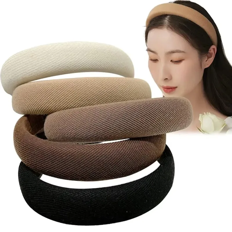 5pcs 30mm Fashion Headbands for Girls Women Padded Fabric Hair Bands Ivory Brown Black Hair Hoops For Daily