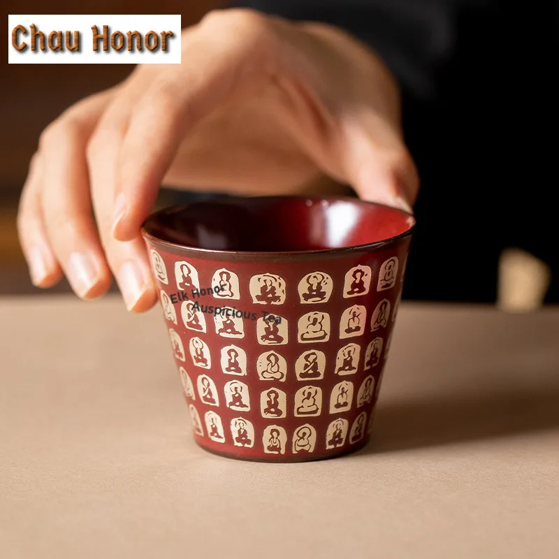 1pc 150ml Cinnabar Red Buddha Buddha Cola Mug Mocha Cups Coffee Milk Pot Bubble Teacup Cold Hot Water Jug Hand Warmer Teaset