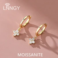 Lnngy 925 Silver Earrings Original Certified 3mm Moissanite Four Leaf Clover Drop Earring For Women Girls Wedding Jewelry Gift
