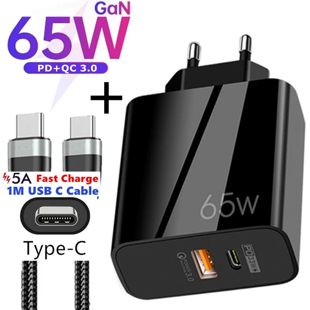 65W GaN Type C Fast Charger Adapter PD USB C To USB C Cable For iPad  Pro/Macbook