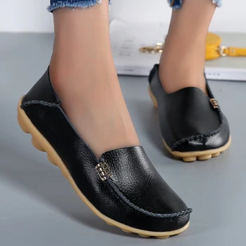 Fashion Genuine Leather Women Flats Tenis Shoes Women Moccasins Women's Shoes Slip On Women Shoe Soft Plus Size Ladies Shoes 1