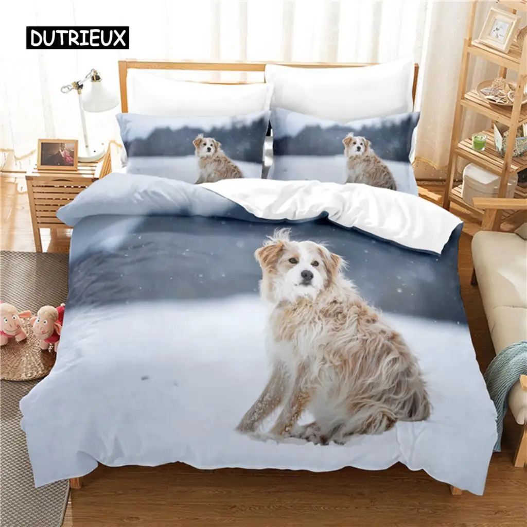 

Комплект постельного белья «Снежная собака», комплект с пододеяльником, постельное белье с цифровым 3d принтом, Королевский размер, модный дизайн
