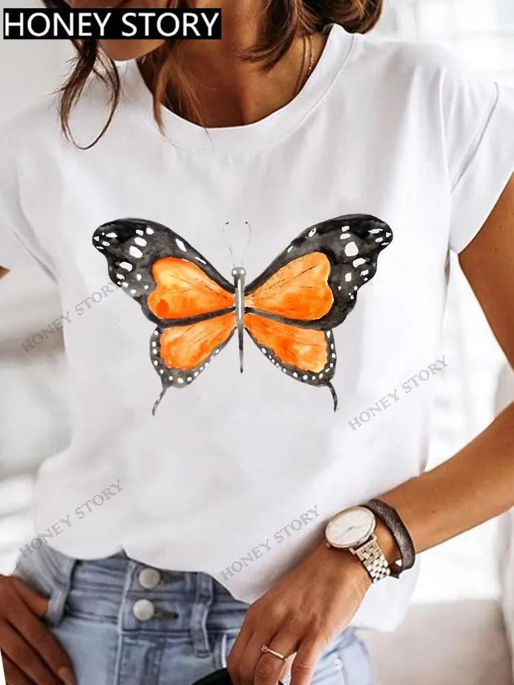 thumbnail image 1 of Top básico con estampado de mariposa de libélula explosiva para mujer, Camiseta holgada de manga corta con cuello redondo, camiseta de gran tamaño, ropa para mujer, 1 of 5