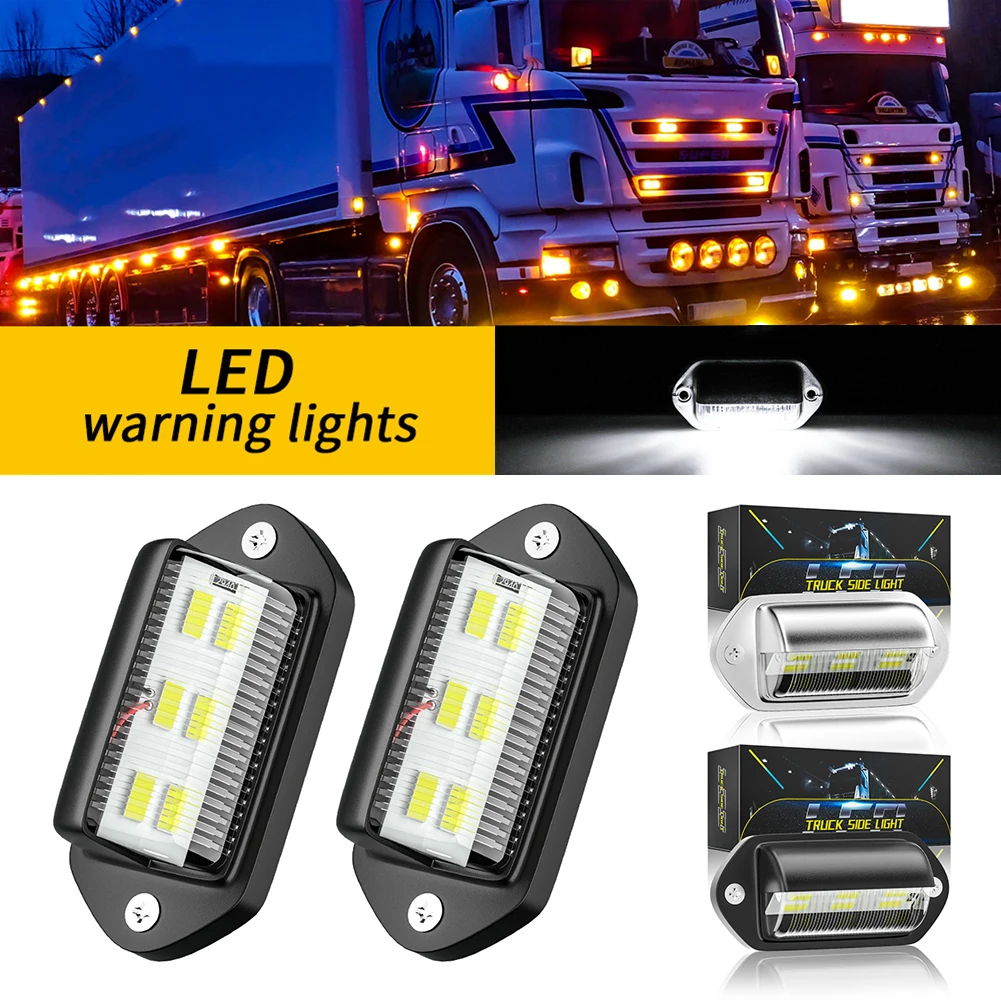 2Pcs 6Led Luci Targa Auto 12-24V Led Side Marker 6500K Segnale Di Avvertimento Bianco Impermeabile Per Suv Camion Rimorchi Autobus