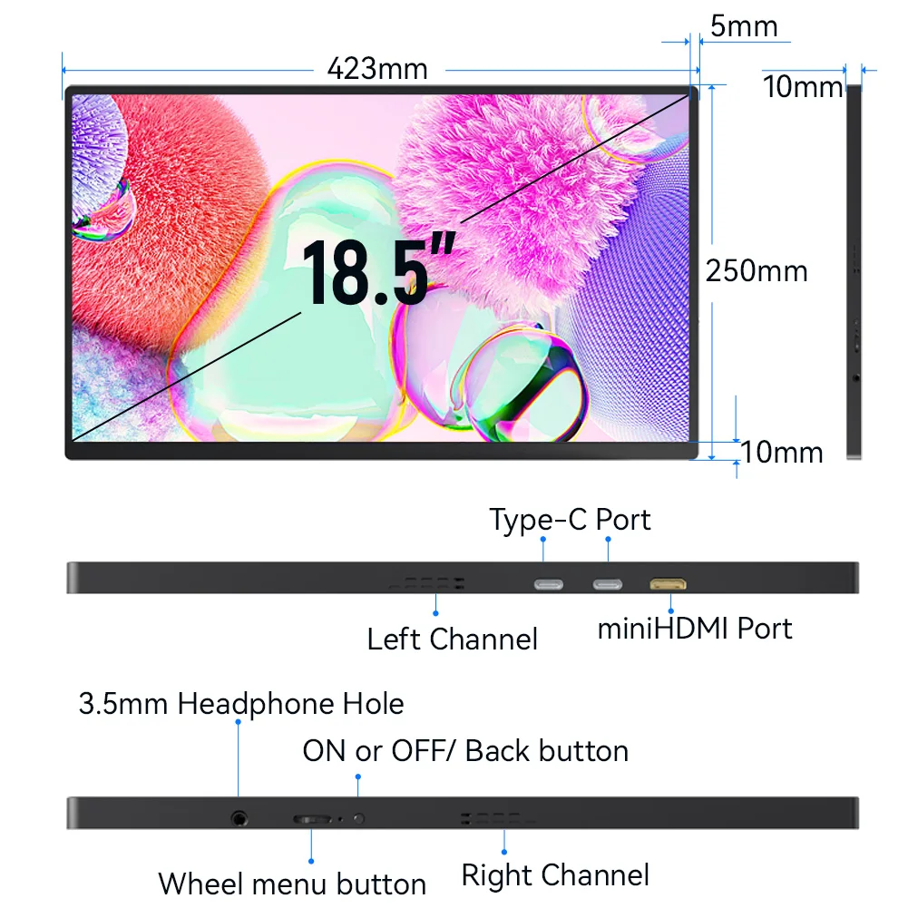 Portable Monitor Touch Gaming 18.5 inch SRGB FHD 60Hz External Display Screen For Cell Phone Laptop PC XBox PS4/5 Switch