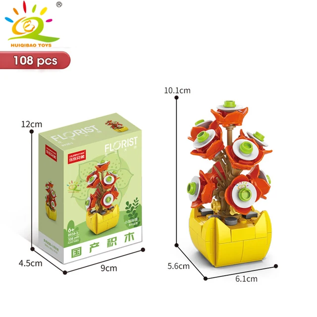HUIQIBAO MOC Flower Succulent Potted Model Building Block DIY Eternal Bouquet Home Desk Plant Decor Brick Girl Gift Children Toy 4