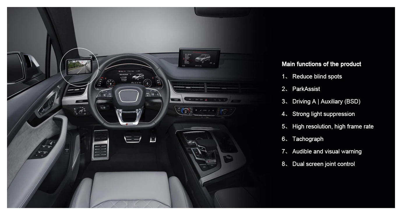 شاشة مرآة جانبية رقمية نظام كاميرا الرؤية الخلفية الجانبية Pro مع كاميرا 1080P 60FPS DVR AI BSD إنذار 5.5 بوصة IPS تعمل باللمس