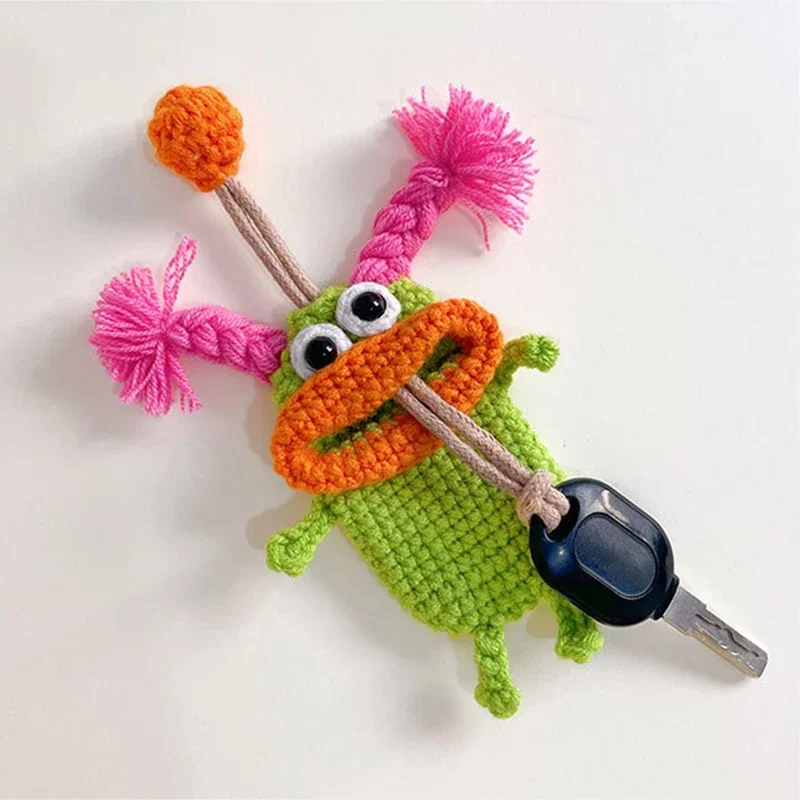 Funny Keychains Unique Knitted Sausage Mouth Design Key Holder Useful Keyrings With Storage Bag Cute Doll Keychains