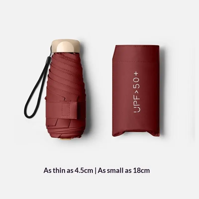 Compact Travel Mini UV Protection Capsule Umbrella - Ultra Lightweight and Portable 5-Fold Sun Shade