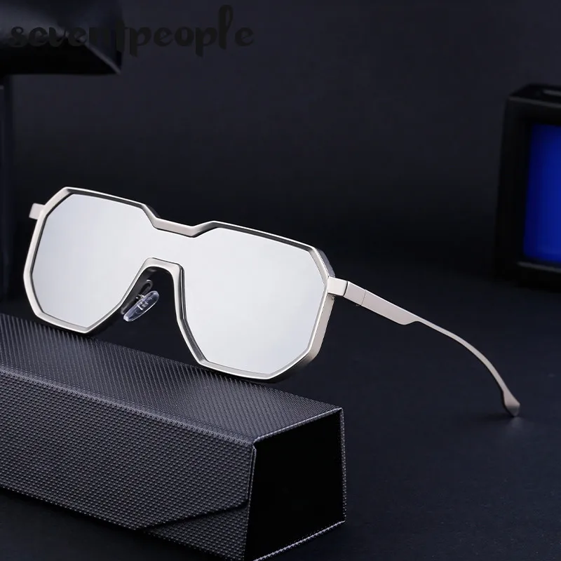 Gothic Steampunk One-Piece Sunglasses Men 2023 Luxury Brand Design Punk Sun Glasses For Male Metal Frame Square Sunglass Eyewear