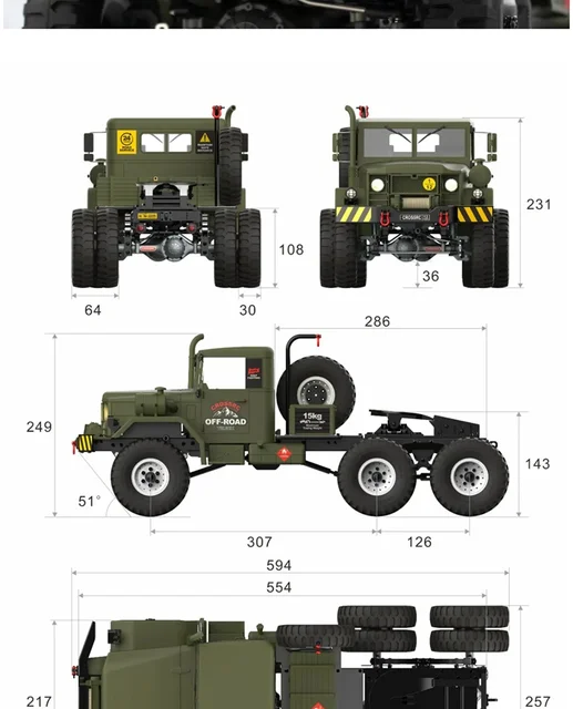 1/10 ラジコン ミリタリー クロスカントリー Crossrc HC10 Rc Car 1/12 Off-Road Tractor Military Truck RTR