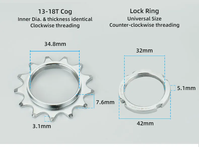 Fahrrad Fixed Gear 13T 14T 15T 16T 17T 18T Freilauf Zahnradnaben Verriegelung 1 Geschwindigkeit Fixie Fahrrad Gewinde Sicherungsringe – Detail 5