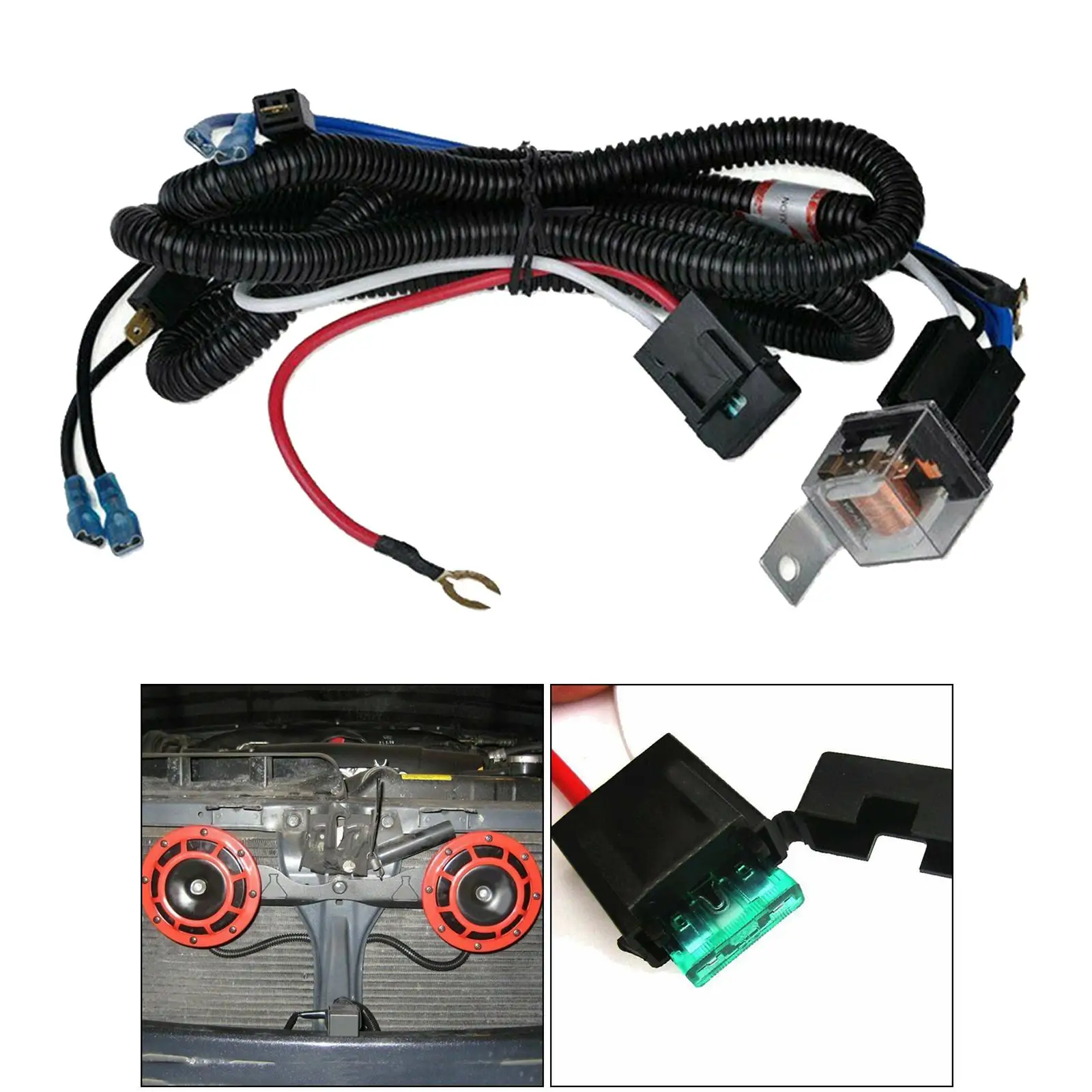 12V / 24V Horn And Wire Harness Relay for Car Grille Assemble Blast Sound Total Length 170cm Auto Spare Parts