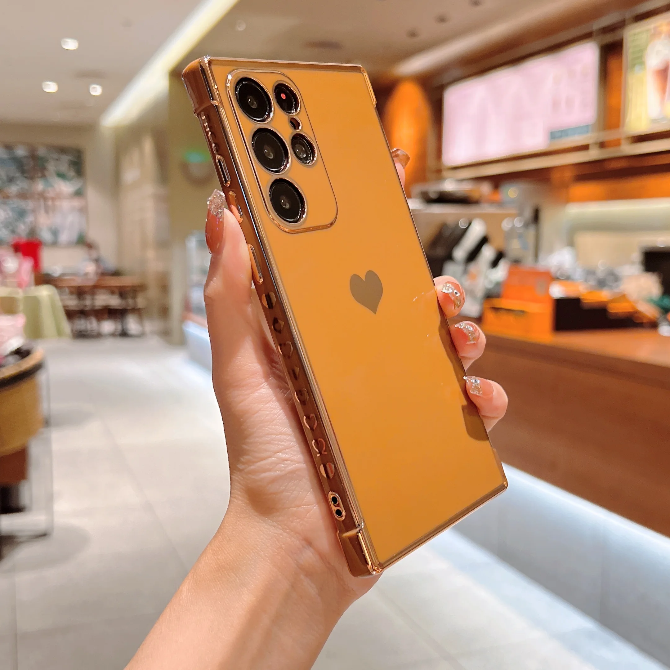 Elctroplatd Lov Hart Phon Cas For Samsung Galaxy S22 S21Ultra A53 A52 A12 A13 S20FE Cut Sid Pattrn Soft TPU_voghion.com