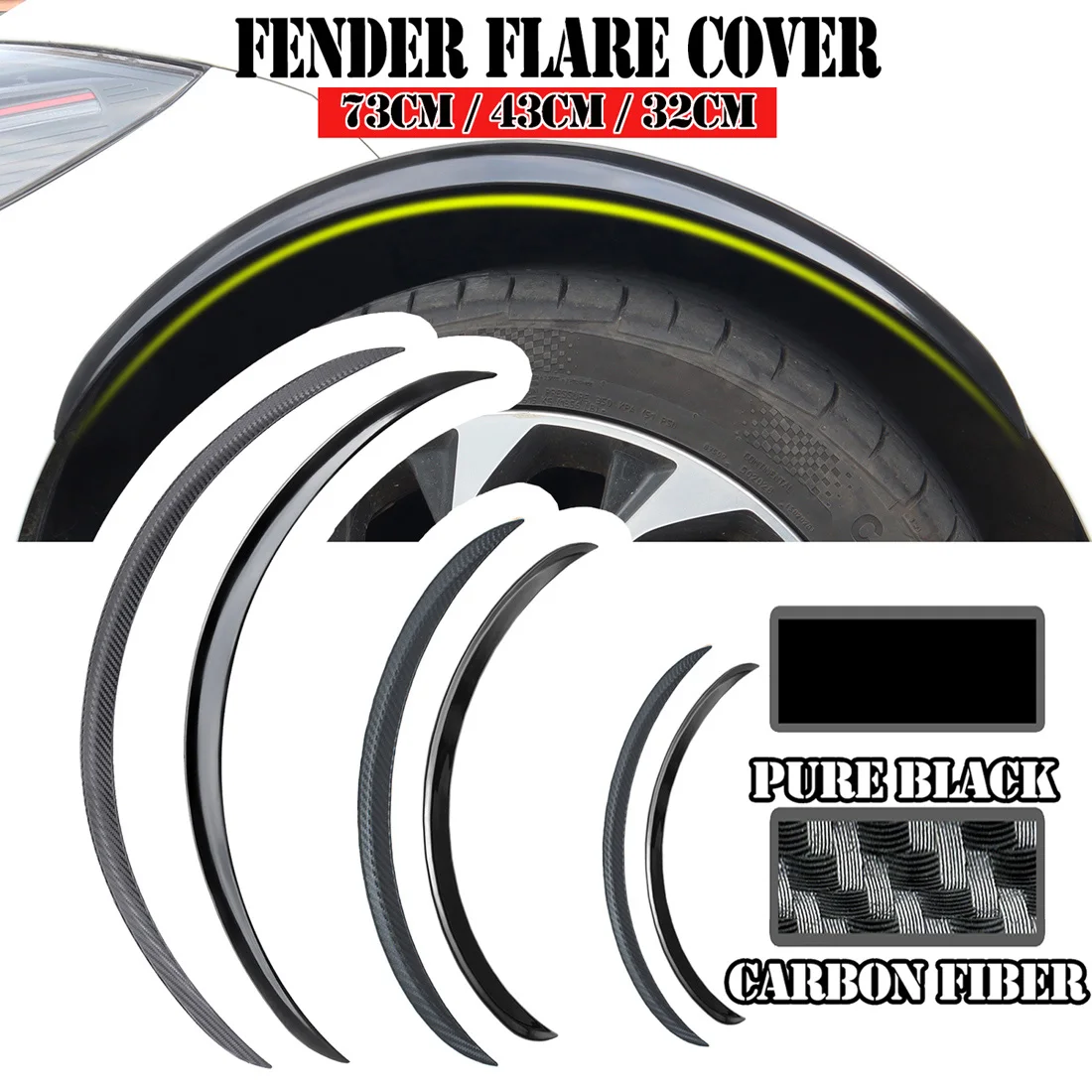4Pcs Wheel Eyebrow, Protector Lip Trim Anti Scratch Fender Flare Universal 72cm 28.4in (Carbon Fiber Style) (Black), Genericnwzaf52gei-12