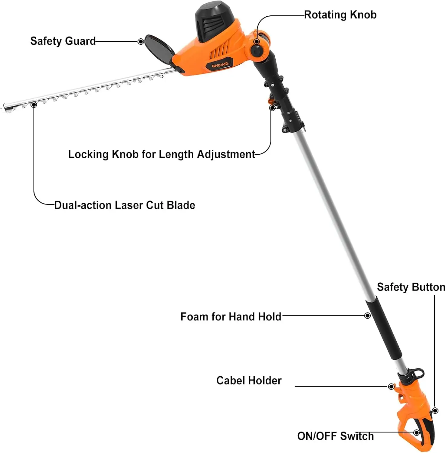 Electric Hedge Trimmers, Corded 4.8A Pole Hedge Trimmer Set with 18 inch Laser Cut Blade
