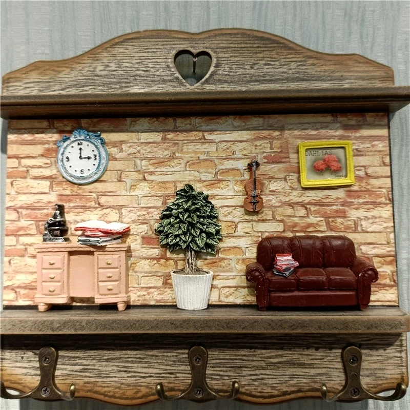 Wooden Home Miniture Key Hook Ornamental Metal Tableware Model Wall Handbag Hanger Everyday Convenience Homeware Decor Door 2