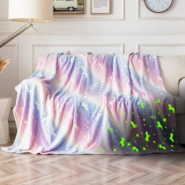 Unicorn Blanket Blankets And Beyond Rainbow Glow In The Dark Throw - Main Image