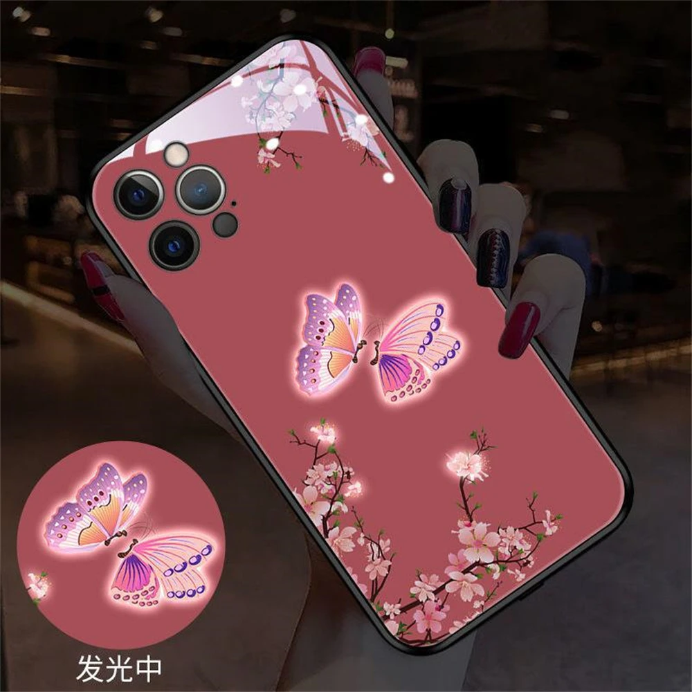 Blume und Schmetterling sieben Farben wechselnde LED-Telefonhülle für iPhone Air 17 16 E 15 14 13 12 Pro Max Anruf leuchtende leuchtende Abdeckung – Detail 12
