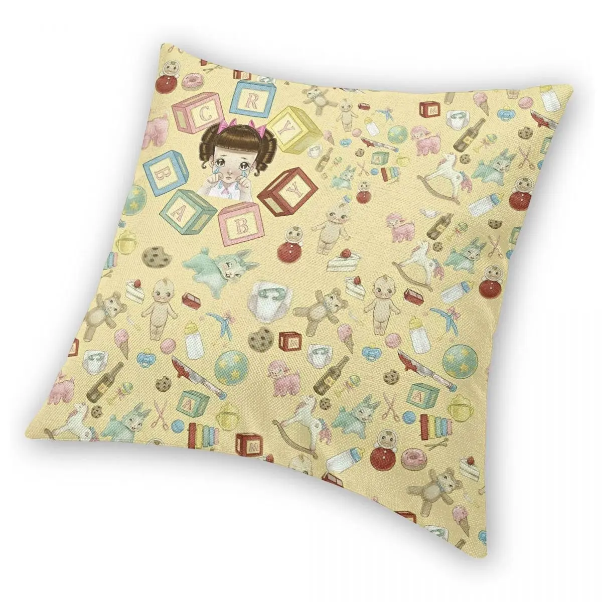 Portals Melanies Martinez Cry Baby 베개 케이스, 프린트 원단 쿠션 커버, 장식 베개 케이스 커버, 소파 사각, 45x45cm
