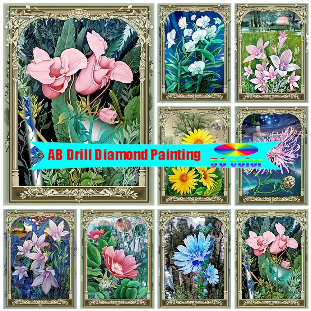 AB Diamond Painting Flowers Full Square Round Diamond Embroidery Sunflower  Mosaic Cross Stitch Kits Home Decor Handmade Gift