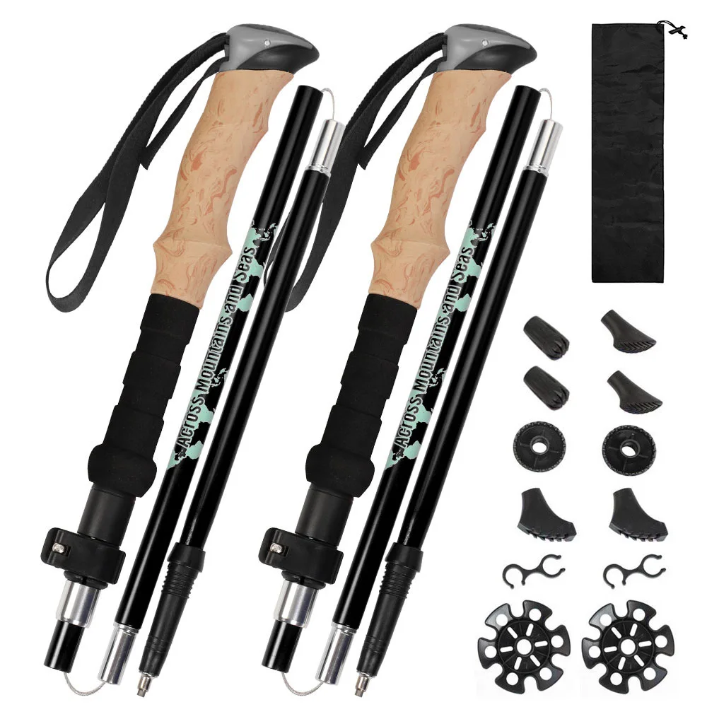 2 Pieces Foldable Aluminum Trekking Poles 5 Section Lightweight Hiking Sticks for Mountain Climbing,Walking & Travel Accessories