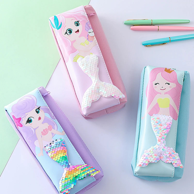 

Cute Mermaid Primary School Pencil Case Double Oxford Zipper Pencil Case