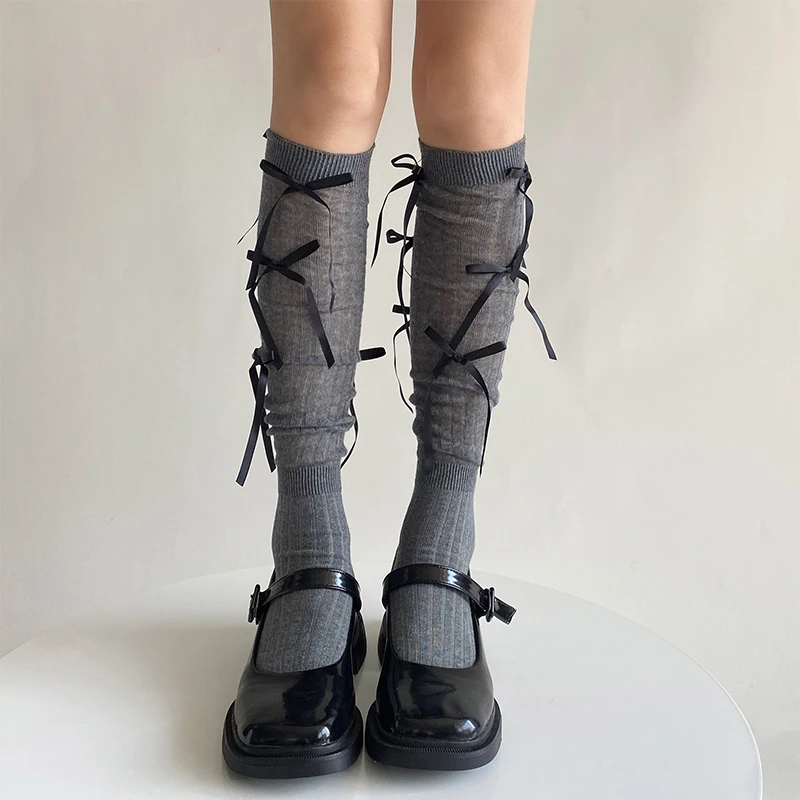 

Lolita Long Socks Stockings Women JK Sweet Girls Kawaii Knee High Socks Ballet Style Bandage Bowknot Thigh High Socks Stockings