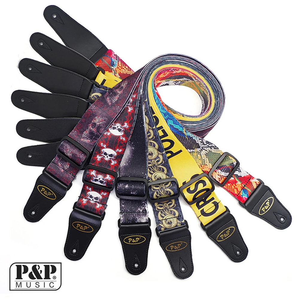 P&P Guitar Strap Individuality Thermal Printing Police Line Electric