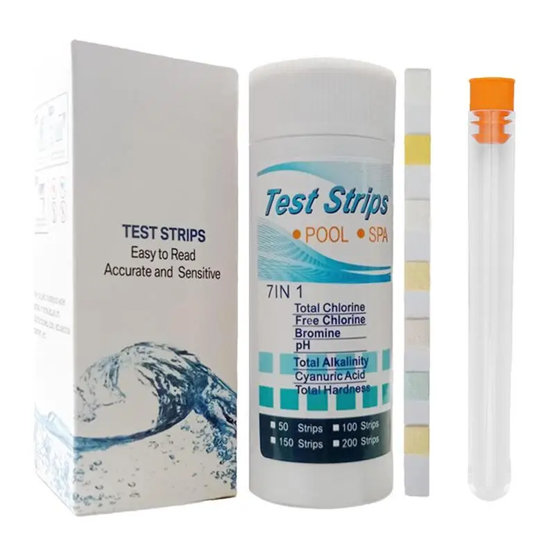

50/100/150pcs 7 In 1 Multipurpose Chlorine PH Test Strips SPA Swimming Pool Water Tester Paper Residual Chlorine PH Value Test