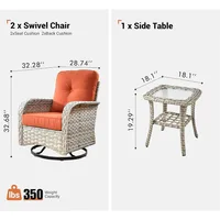 Outdoor Swivel Rocking Chair Set of 3 with Coffee Table, Patio Wicker Rocker with Comfortable Thicken Deep Seating, 2