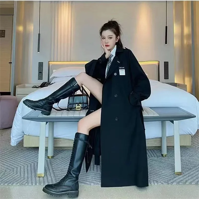 High End 2025 Black Trench Coat British Long Medium Long Spring And Autumn New Style Short Hepburn Coat Jacket