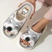 Linen Platform Slippers Women Home Cute Cartoon Dog Designer Shoes Girls Fashion Casual House Slipper Ladies Elegant Open Toe 2