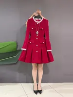 plus Size Color Blo Collar Long Sve Waist Cinched Little Bla Dr Red Ele Ladylike Dr Commute Sle A-Line Skirt - Image 5