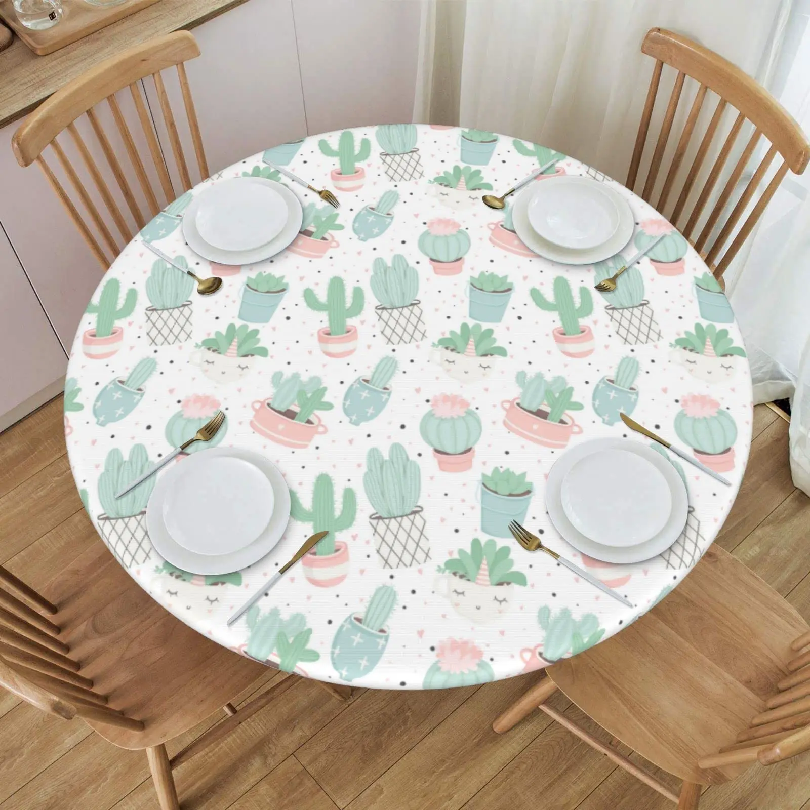 

Круглая Водонепроницаемая скатерть с рисунком кактуса и суккулентов