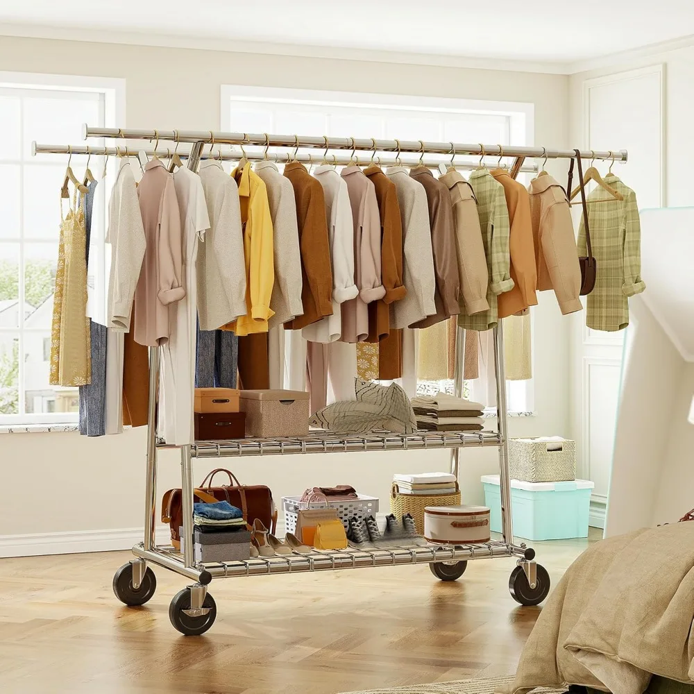 Clothes Rack Heavy Duty Loads 650LBS, Clothing Racks for Hanging Clothes, Rolling Clothing Rack With Shelves 6