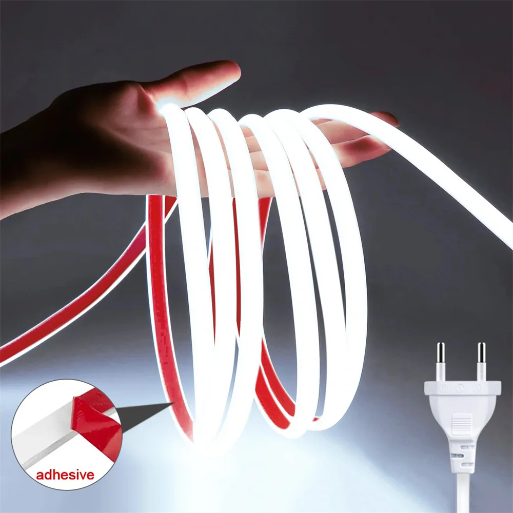 thumbnail image 1 of Tira de luces LED COB de 220 V, enchufe de alimentación de la UE con interruptor, cinta flexible de 220 V, iluminación impermeable para decoración del hogar, habitación y exterior, 1 of 5