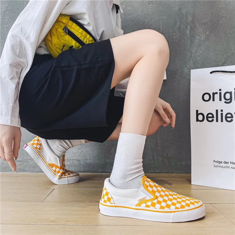 Women Sneakers Chessboard Canvas Shoes for Women Casual Sneakers Ladies Walking Shoes Slip on Loafers Sport Baskets Femme Compens&eacute;es women shoes women sneakers casual shoes