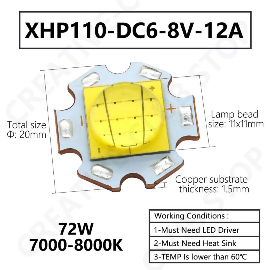 2 Stück Kaltweiße 7000K 20mm LED-Chip-Lampenperlen XHP70 90 110 Hochleistungs-24W 60W 72W Hohe Lumen 4V 7V 25V für Taschenlampen-Reparatur DIY – Detail 7