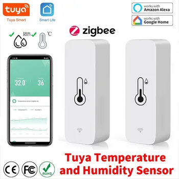Tuya Zigbee Smart Temperature Humidity Sensor with App Control Remote Alarm Compatible with Alexa Google Home Automation Monitor 1
