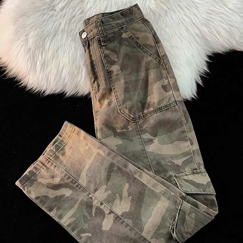 

Trousers For Women High Waist Cargo Pants Gothic Fashion Streetwear Vintage Harajuku Punk Camouflage Sweatpants Wide Leg Y2k