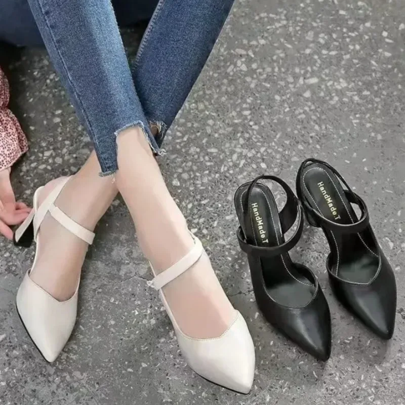 Women High Heels Shoes Pointed Toe Thick Heel Soft Sexy Pu Leather Slip on Pumps Sandals Lady Elegant Casual Party Office Shoes