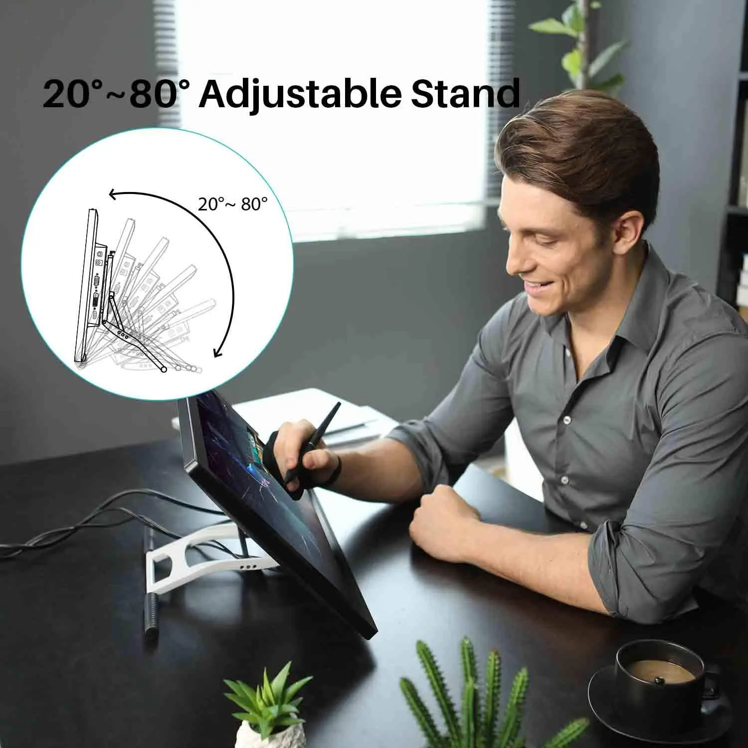 Kamvas 20 Huion Graphics Tablets AG Glass Screen 19.5 Inch Drawing Tablet Display 120% sRGB Tilt Function Battery-Free Stylus - Image 4