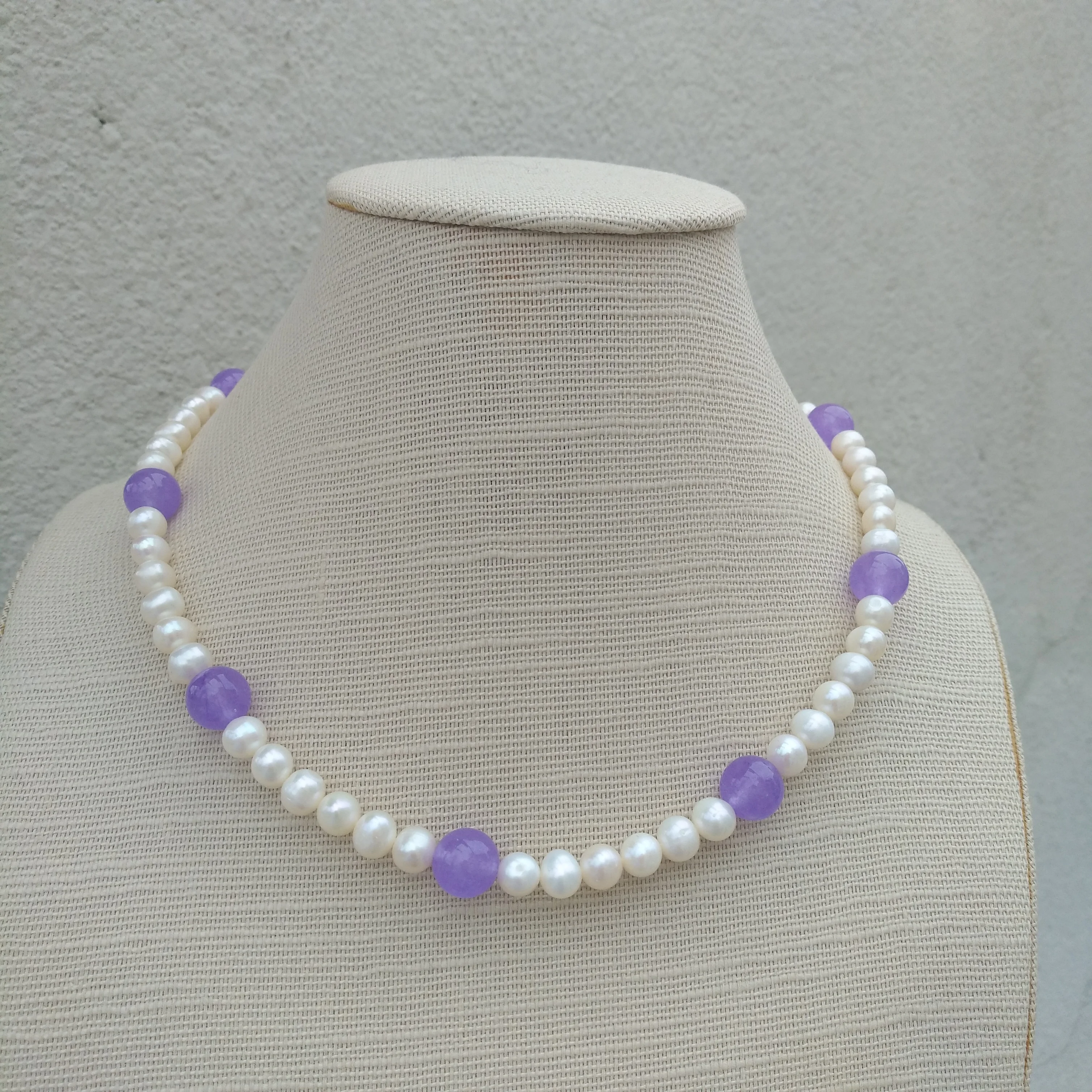 

Exotic Design Natural South Sea 6-7mm White Pearl 10mm Purple Jade Multi-color Necklace 18in 14K Gold Filled Clasp Free Shipping