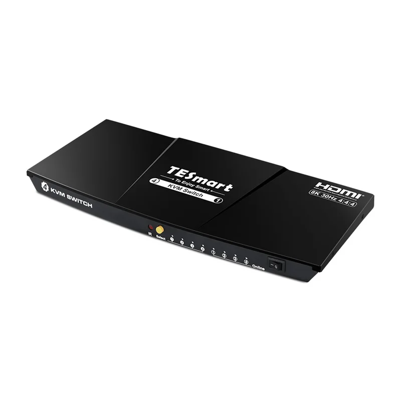 TESmart latest 8K KVM With USB3.0 4 Port HDMI KVM Switcher Kit 8K 60Hz DSC Sharing for 4 PCs 1 Monitor With multi-control ways tesmart 2 port dual monitor kvm switch kit hdmi vga 4k60hz with edid support hot plug usb 2 0 port 4 in 2 out video switch