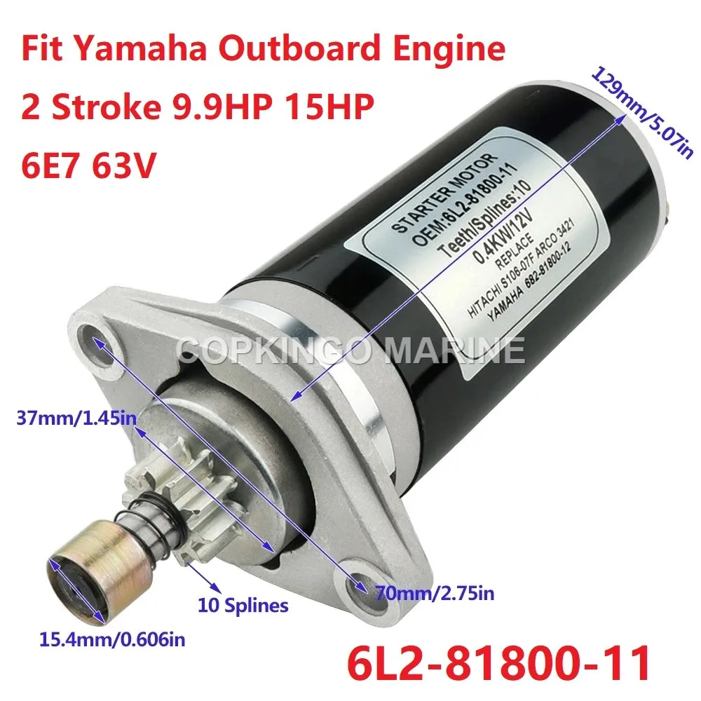 

Boat Start Motor Assy Fit Yamaha Outboard Engine 2 Stroke 9.9HP 15HP 350-76010 6E7 63V;6L2-81800-11 682-81800-12