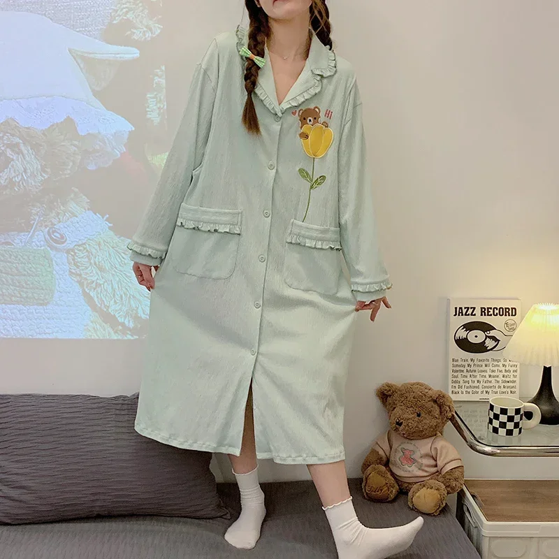 Spring Summer Long Sleeve Fashion Maternity Nursing Night Dress Sweet Loose Feeding Sleepwear for Pregnant Women Pregnancy Home 3pcs set printed cotton maternity nursing pajamas feeding sleepwear clothes for pregnant women spring pregnancy nightwear