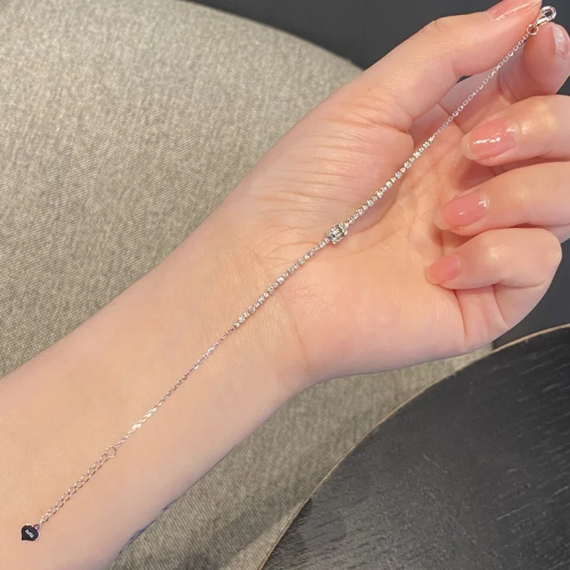 LUOWEND 18K White Gold Bracelet Natural Diamond Bracelet Fashion Full Diamond Tennis Design for Women Birthday Party