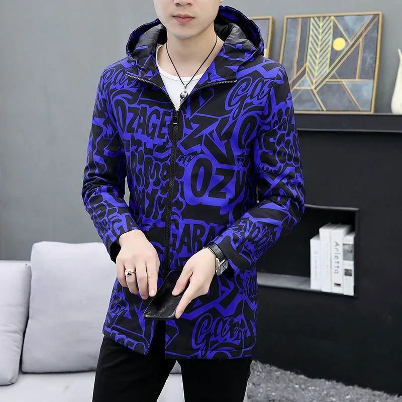 Spring and Autumn New Fashion Checkered Long Hooded Trench Coat Men's Casual Loose Comfortable Windproof Large Size Coat