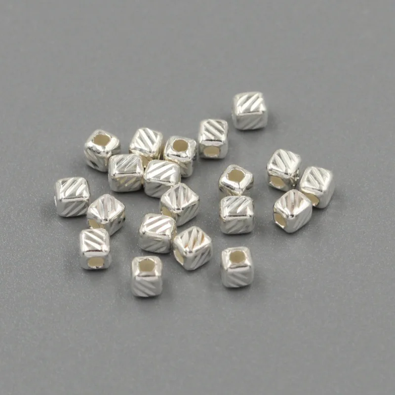 925 Sterling Silber Quadratische Würfelperlen 4mm 6mm Kleine Mittlere Größe Kubische Abstandhalterperlen für Schmuckherstellung – Detail 10